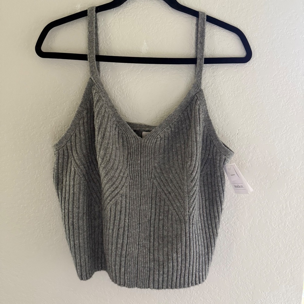 Auden Gray Ribbed Knit Tank Top - Sleeveless Casual‎ V-Neck XXL